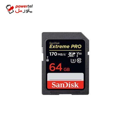 کارت حافظه SDXC سن دیسک مدل Extreme Pro V30 کلاس 10 استاندارد UHS-I U3 سرعت 170MBps ظرفیت 64 گیگابایت