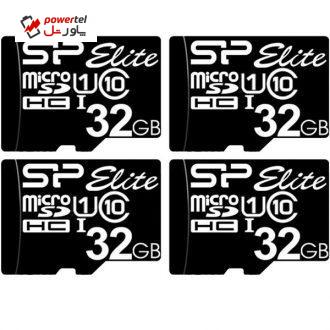 کارت حافظه microSDHC سیلیکون پاور مدل Elite کلاس 10 استاندارد UHS-I U1 سرعت 85MBps ظرفیت 32 گیگابایت بسته 4 عددی
