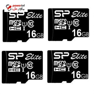 کارت حافظه microSDHC سیلیکون پاور مدل Elite کلاس 10 استاندارد UHS-I U1 سرعت 85MBps ظرفیت 16 گیگابایت بسته 4 عددی