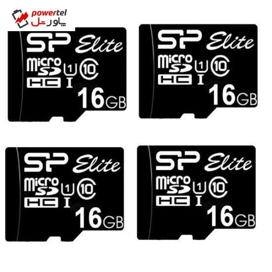 کارت حافظه microSDHC سیلیکون پاور مدل Elite کلاس 10 استاندارد UHS-I U1 سرعت 85MBps ظرفیت 16 گیگابایت بسته 4 عددی