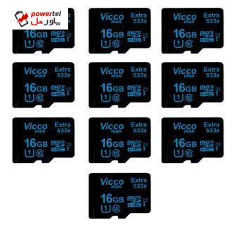 کارت حافظه microSDHC ویکومن مدل Extre 533X کلاس 10 استاندارد UHS-I U1 سرعت80MBps ظرفیت 16 گیگابایت بسته 10 عددی کارت حافظه microSDHC ویکومن مدل Extre 533X کلاس 10 استاندارد UHS-I U1 سرعت80MBps ظرفیت 16 گیگابایت بسته 10 عددی