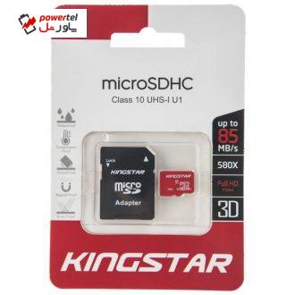 کارت حافظه microSDHC کینگ استار کلاس 10 استاندارد UHS-I U1 سرعت 85MBps همراه با آداپتور SD ظرفیت 16 گیگابایت
