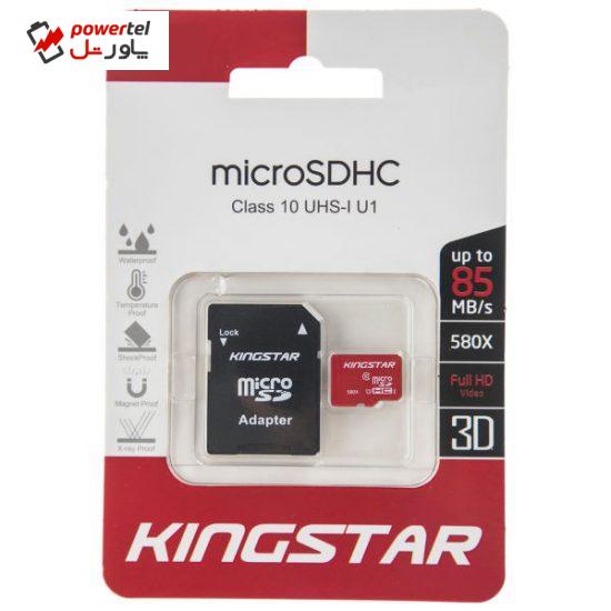 کارت حافظه microSDHC کینگ استار کلاس 10 استاندارد UHS-I U1 سرعت 85MBps همراه با آداپتور SD ظرفیت 16 گیگابایت