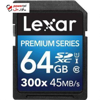 کارت حافظه SDXC لکسار مدل Premium کلاس 10 استاندارد UHS-I U1 سرعت 45MBps 300X ظرفیت 64 گیگابایت کارت حافظه SDXC لکسار مدل Premium کلاس 10 استاندارد UHS-I U1 سرعت 45MBps 300X ظرفیت 64 گیگابایت