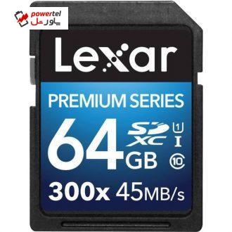 کارت حافظه SDXC لکسار مدل Premium کلاس 10 استاندارد UHS-I U1 سرعت 45MBps 300X ظرفیت 64 گیگابایت