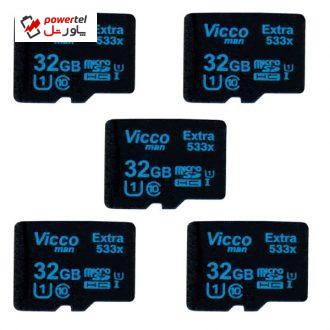 کارت حافظه microSDHC ویکومن مدل Extre 533X کلاس 10 استاندارد UHS-I U1 سرعت80MBps ظرفیت 32 گیگابایت بسته 5 عددی