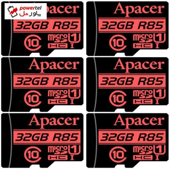 کارت حافظه microSDHC اپیسر مدل AP32G کلاس 10 استاندارد  UHS-I U1 سرعت 85MBps ظرفیت 32 گیگابایت بسته 6 عددی