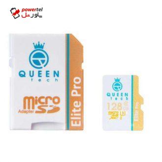 کارت حافظه microSDXC کوئین تک مدل Elite pro 566X کلاس 10 استاندارد UHS-I U1 سرعت 85MBps ظرفیت 128 گیگابایت به همراه آداپتور SD کارت حافظه microSDXC کوئین تک مدل Elite pro 566X کلاس 10 استاندارد UHS-I U1 سرعت 85MBps ظرفیت 128 گیگابایت به همراه آداپتور SD