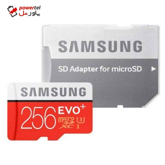 کارت حافظه microSDXC سامسونگ مدل Evo Plus کلاس 10 استاندارد UHS-I U3 سرعت 100MBps همراه با آداپتور SD ظرفیت 256 گیگابایت