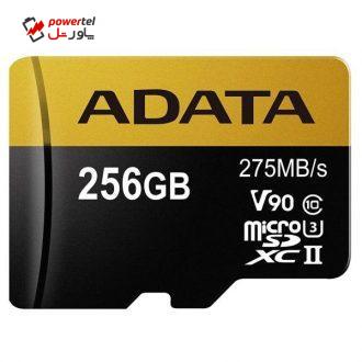 کارت حافظه microSDXC ای دیتا مدل Premier ONE V90 کلاس 10 استاندارد UHS-II U3 سرعت 275MBps ظرفیت 256 گیگابایت کارت حافظه microSDXC ای دیتا مدل Premier ONE V90 کلاس 10 استاندارد UHS-II U3 سرعت 275MBps ظرفیت 256 گیگابایت