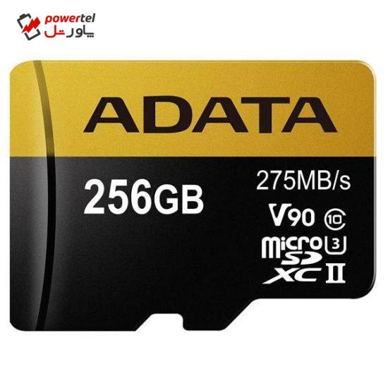 کارت حافظه microSDXC ای دیتا مدل Premier ONE V90 کلاس 10 استاندارد UHS-II U3 سرعت 275MBps ظرفیت 256 گیگابایت