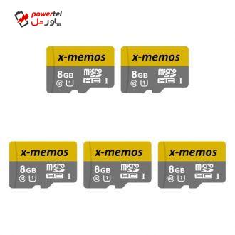 کارت حافظه microSDHC ایکس-مموس کلاس 10 استاندارد UHS-I U1 سرعت 30MBps ظرفیت 8 گیگابایت بسته 5 عددی