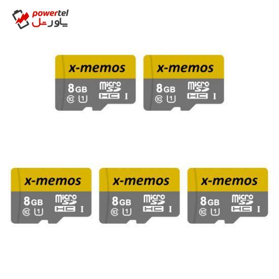 کارت حافظه microSDHC ایکس-مموس کلاس 10 استاندارد UHS-I U1 سرعت 30MBps ظرفیت 8 گیگابایت بسته 5 عددی