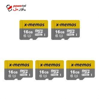 کارت حافظه microSDHC ایکس-مموس کلاس 10 استاندارد UHS-I U1 سرعت 30MBps ظرفیت 16 گیگابایت بسته 5 عددی