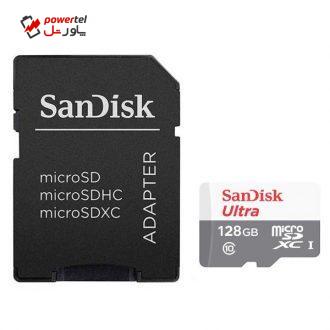 کارت حافظه microSDXC سن دیسک مدل Ultra A1 کلاس 10 استاندارد UHS-I سرعت 80MBps ظرفیت 128 گیگابایت به همراه آداپتور SD