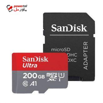 کارت حافظه microSDXC سن دیسک مدل Ultra A1 کلاس 10 استاندارد UHS-I سرعت 100MBps ظرفیت 200 گیگابایت به همراه آداپتور SD کارت حافظه microSDXC سن دیسک مدل Ultra A1 کلاس 10 استاندارد UHS-I سرعت 100MBps ظرفیت 200 گیگابایت به همراه آداپتور SD