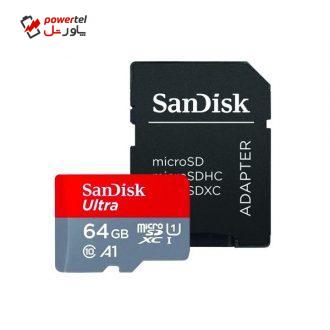 کارت حافظه microSDXC سن دیسک مدل Ultra A1 کلاس 10 استاندارد UHS-I سرعت 98MBps ظرفیت 64 گیگابایت به همراه آداپتور SD