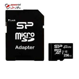 کارت حافظه microSDXC سیلیکون پاور مدل Elite کلاس 10 استاندارد UHS-I U1 سرعت 85MBps ظرفیت 256 گیگابایت به همراه آداپتور SD کارت حافظه microSDXC سیلیکون پاور مدل Elite کلاس 10 استاندارد UHS-I U1 سرعت 85MBps ظرفیت 256 گیگابایت به همراه آداپتور SD