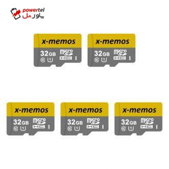 کارت حافظه microSDHC ایکس-مموس کلاس 10 استاندارد UHS-I U1 سرعت 30MBps ظرفیت 32 گیگابایت بسته 5 عددی کارت حافظه microSDHC ایکس-مموس کلاس 10 استاندارد UHS-I U1 سرعت 30MBps ظرفیت 32 گیگابایت بسته 5 عددی