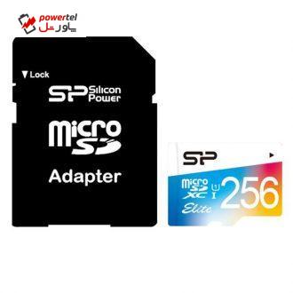کارت حافظه microSDXC سیلیکون پاور مدل Color Elite کلاس 10 استاندارد UHS-I U1 سرعت 85MBps همراه با آداپتور SD ظرفیت 256 گیگابایت