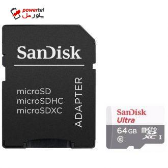 کارت حافظه microSDXC سن دیسک مدل Ultra کلاس 10 استاندارد UHS-I U1 سرعت 48MBps 320X همراه با آداپتور SD ظرفیت 64 گیگابایت