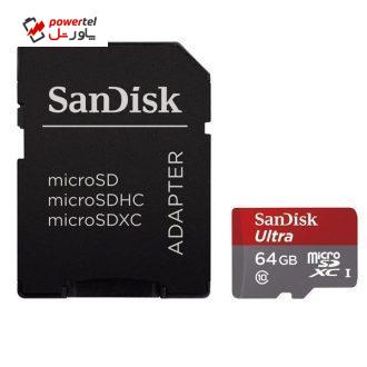 کارت حافظه microSDXC سن دیسک مدل Ultra کلاس 10 استاندارد UHS-I سرعت 533X 80MBps همراه با آداپتور SD ظرفیت 64 گیگابایت