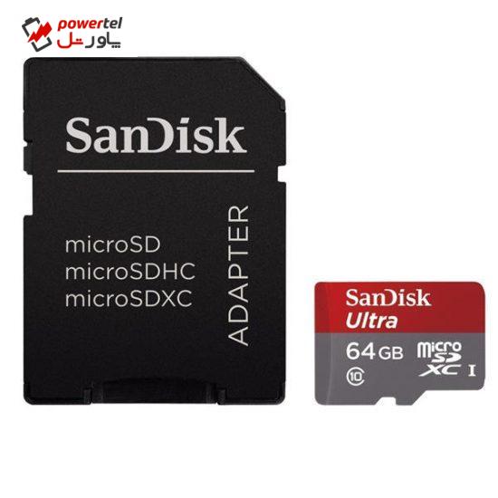 کارت حافظه microSDXC سن دیسک مدل Ultra کلاس 10 استاندارد UHS-I سرعت 533X 80MBps همراه با آداپتور SD ظرفیت 64 گیگابایت