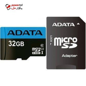 کارت حافظه‌ microSDHC ای دیتا مدل Premier کلاس 10 استاندارد UHS-I U1 سرعت 85MBps همراه با آداپتور SD ظرفیت 32 گیگابایت
