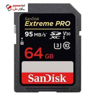 کارت حافظه SDXC سن دیسک مدل Extreme Pro V30 کلاس 10 استاندارد UHS-I U3 سرعت 633X 95MBps ظرفیت 64 گیگابایت کارت حافظه SDXC سن دیسک مدل Extreme Pro V30 کلاس 10 استاندارد UHS-I U3 سرعت 633X 95MBps ظرفیت 64 گیگابایت