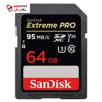 کارت حافظه SDXC سن دیسک مدل Extreme Pro V30 کلاس 10 استاندارد UHS-I U3 سرعت 633X 95MBps ظرفیت 64 گیگابایت