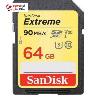 کارت حافظه SDXC سن دیسک مدل Extreme V30 کلاس 10 استاندارد UHS-I U3 سرعت 600X 90MBps ظرفیت 64 گیگابایت کارت حافظه SDXC سن دیسک مدل Extreme V30 کلاس 10 استاندارد UHS-I U3 سرعت 600X 90MBps ظرفیت 64 گیگابایت