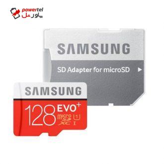 کارت حافظه microSDHC سامسونگ مدل Evo Plus کلاس 10 استاندارد UHS-I U1 سرعت 95MBps همراه با آداپتور SD ظرفیت 128 گیگابایت