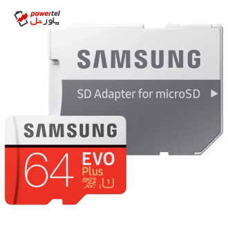 کارت حافظه microSDXC سامسونگ مدل Evo Plus کلاس 10 استاندارد UHS-I U1 سرعت 80MBps همراه با آداپتور SD ظرفیت 64 گیگابایت