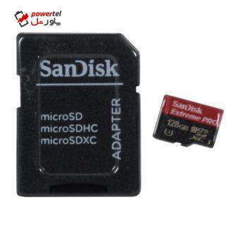 کارت حافظه Micro SDXC سن دیسک مدل Extreme PRO کلاس 3 استاندارد UHS-I 4K سرعت95Mb/s همراه آداپتور SD ظرفیت 128 گیگابایت کارت حافظه Micro SDXC سن دیسک مدل Extreme PRO کلاس 3 استاندارد UHS-I 4K سرعت95Mb/s همراه آداپتور SD ظرفیت 128 گیگابایت