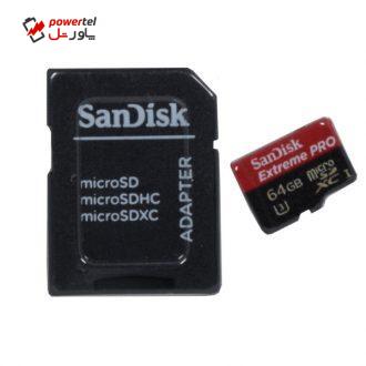 کارت حافظه Micro SDXC سن دیسک مدل Extreme PRO کلاس 3 استاندارد 4K سرعت95Mb/s همراه آداپتور SD ظرفیت 64 گیگابایت