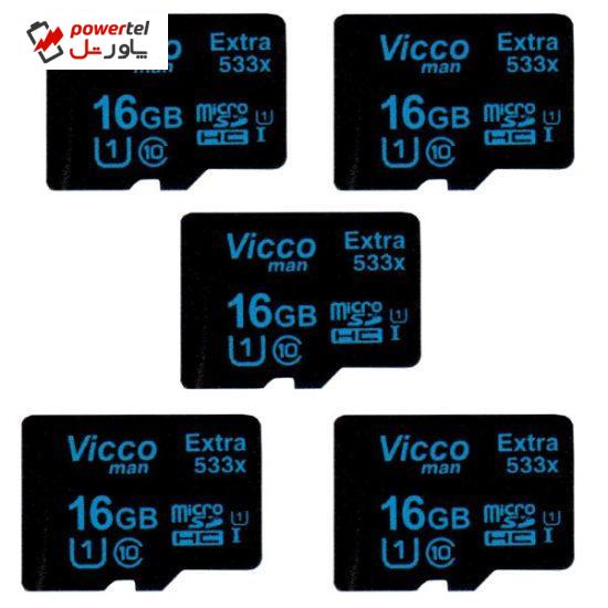 کارت حافظه microSDHC ویکو من مدل Extre 533X کلاس 10 استاندارد UHS-I U1 سرعت80MBps ظرفیت 16 گیگابایت بسته 5 عددی