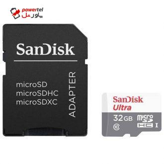 کارت حافظه microSDHC سن دیسک مدل Ultra کلاس 10 استاندارد UHS-I U1 سرعت 80MBps 533X همراه با آداپتور SD ظرفیت 32 گیگابایت کارت حافظه microSDHC سن دیسک مدل Ultra کلاس 10 استاندارد UHS-I U1 سرعت 80MBps 533X همراه با آداپتور SD ظرفیت 32 گیگابایت