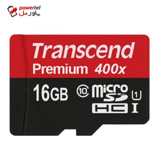 کارت حافظه microSDHC ترنسند مدل Premium کلاس 10 استاندارد UHS-I U1 سرعت 60MBps 400X ظرفیت 16 گیگابایت