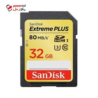 کارت حافظه SDXC سن دیسک مدل  Extreme Plus  کلاس 10 استاندارد UHS-I U3 سرعت 80MBps ظرفیت 32گیگابایت
