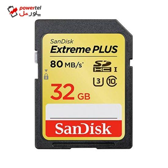 کارت حافظه SDXC سن دیسک مدل  Extreme Plus  کلاس 10 استاندارد UHS-I U3 سرعت 80MBps ظرفیت 32گیگابایت
