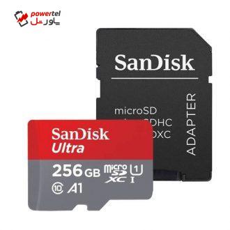 کارت حافظه microSDXC سن دیسک مدل Ultra A1 کلاس 10 استاندارد UHS-I سرعت 100MBps ظرفیت 256 گیگابایت به همراه آداپتور SD کارت حافظه microSDXC سن دیسک مدل Ultra A1 کلاس 10 استاندارد UHS-I سرعت 100MBps ظرفیت 256 گیگابایت به همراه آداپتور SD