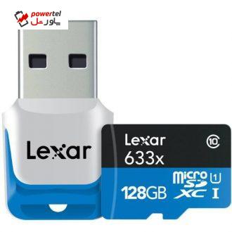 کارت حافظه microSDXC لکسار مدل High-Performance کلاس 10 استاندارد UHS-I U1 سرعت 633X همراه با ریدر USB 3.0 ظرفیت 128 گیگابایت کارت حافظه microSDXC لکسار مدل High-Performance کلاس 10 استاندارد UHS-I U1 سرعت 633X همراه با ریدر USB 3.0 ظرفیت 128 گیگابایت