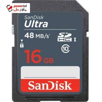 کارت حافظه SDHC سن دیسک مدل Ultra کلاس 10 استاندارد UHS-I سرعت 48MBps ظرفیت 16 گیگابایت
