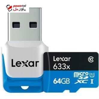 کارت حافظه microSDXC لکسار مدل High-Performance کلاس 10 استاندارد UHS-I U1 سرعت 633X همراه با ریدر USB 3.0 ظرفیت 64 گیگابایت کارت حافظه microSDXC لکسار مدل High-Performance کلاس 10 استاندارد UHS-I U1 سرعت 633X همراه با ریدر USB 3.0 ظرفیت 64 گیگابایت