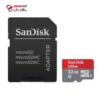 کارت حافظه microSDHC سن دیسک مدل Ultra کلاس 10 استاندارد UHS-I U1 سرعت 80MBps 533X همراه با آداپتور ظرفیت 32 گیگابایت