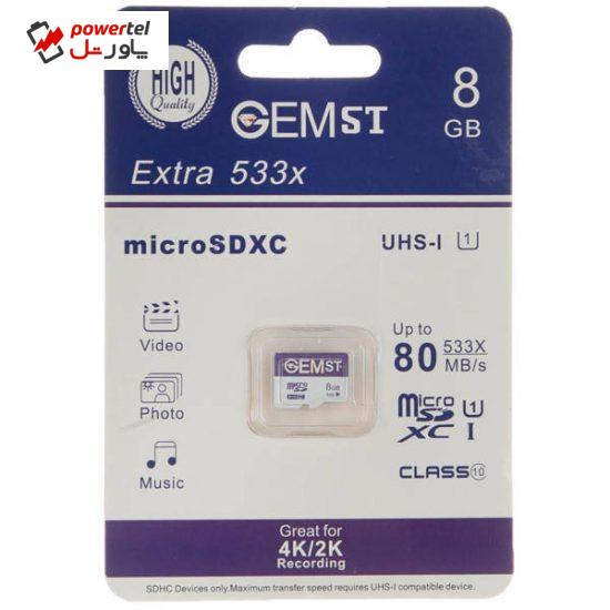 کارت حافظه microSDXC جم اس تی مدل Extra 533x کلاس 10 استاندارد UHS-I سرعت 80MBps ظرفیت 8 گیگابایت