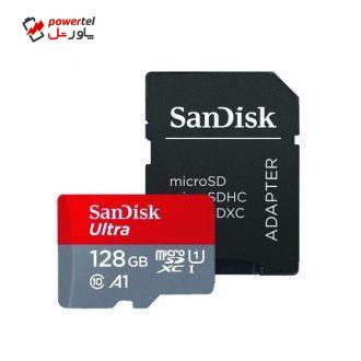 کارت حافظه microSDXC سن دیسک مدل Ultra A1 کلاس 10 استاندارد UHS-I سرعت 98MBps ظرفیت 128 گیگابایت به همراه آداپتور SD کارت حافظه microSDXC سن دیسک مدل Ultra A1 کلاس 10 استاندارد UHS-I سرعت 98MBps ظرفیت 128 گیگابایت به همراه آداپتور SD