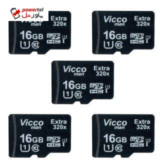 کارت حافظه microSDHC ویکومن مدل Extre 320X کلاس 10 استاندارد UHS-I U1 سرعت48MBps ظرفیت 16 گیگابایت بسته 5 عددی