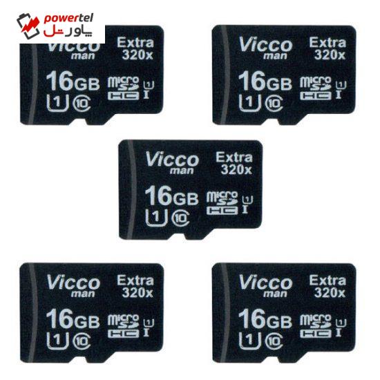 کارت حافظه microSDHC ویکومن مدل Extre 320X کلاس 10 استاندارد UHS-I U1 سرعت48MBps ظرفیت 16 گیگابایت بسته 5 عددی