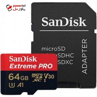 کارت حافظه microSDXC سن دیسک مدلExtreme Pro V30  کلاسA1 استاندارد  UHS-I U3 سرعت 100MBps 667X ظرفیت 64  گیگابایت